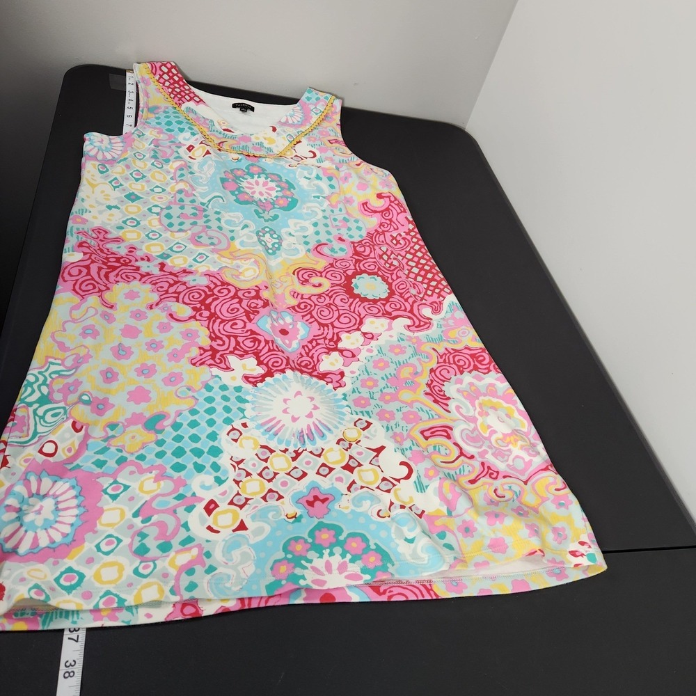 Talbots Womens Cotton Sleeveless Shift Dress Pink Blue Floral Paisley V-Neck L - Picture 6 of 10